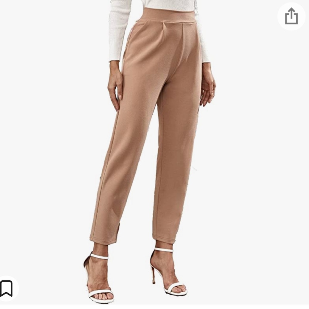 Floerns Women's Solid High Waist Tapered Ankle Stretch Work Pants